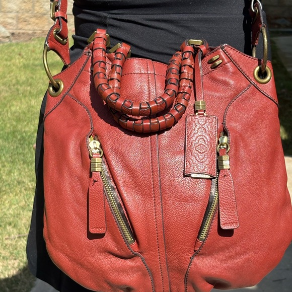 orYANY Red Leather Hobo Bag with Braided Handle - Picture 2 of 5